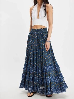 Free People FP One Brynn Tiered Ruffles Printed Maxi Skirt XL